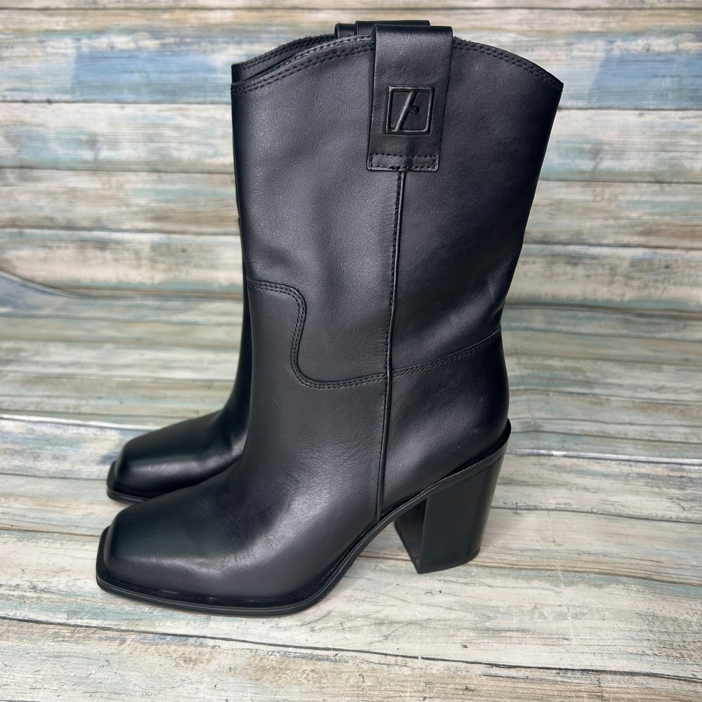 Franco Sarto Boots Valor Size 6 Mid-Calf Black Chunky Block‎ Heel Womens Mob